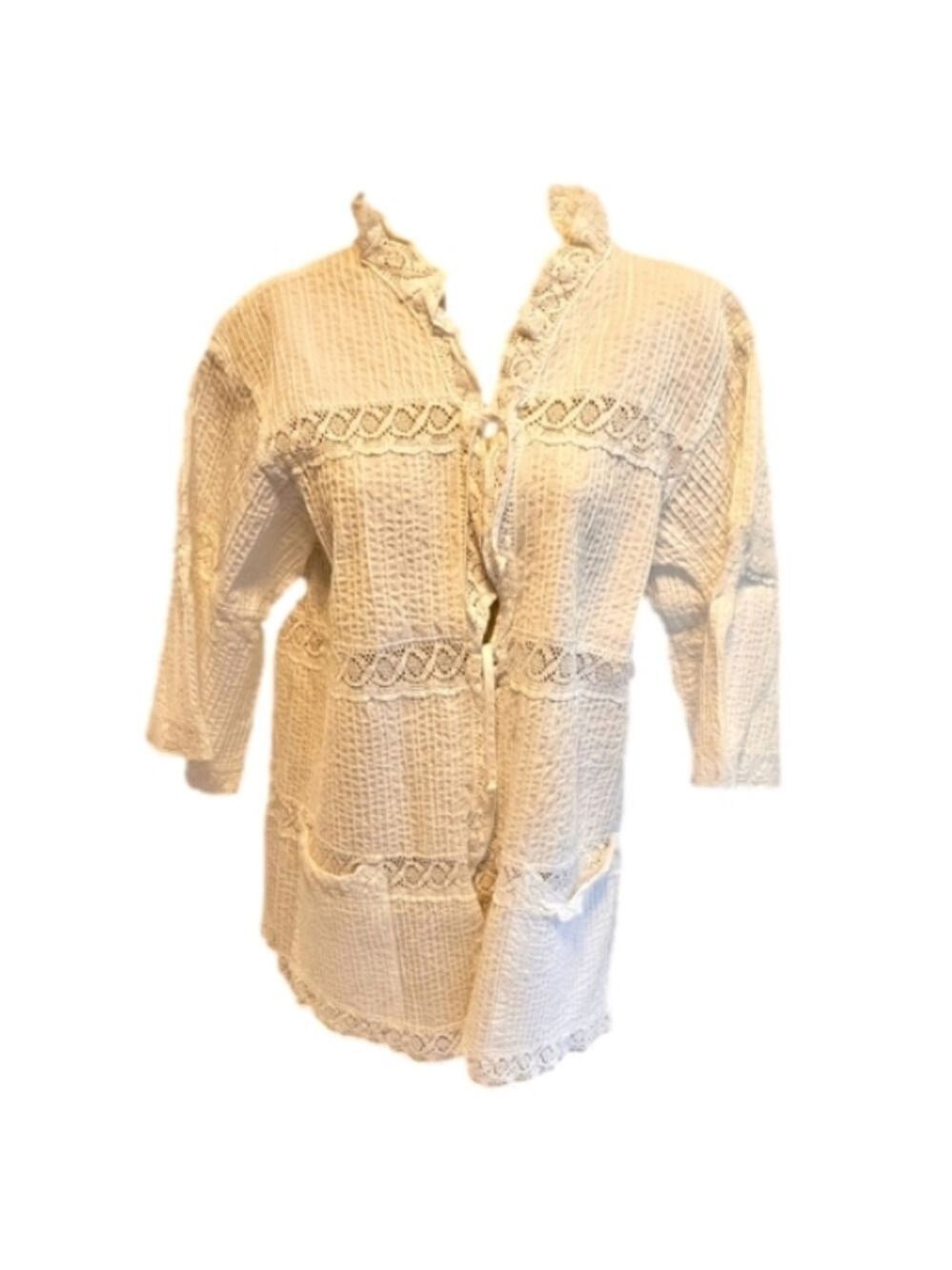 White Cotton Pintuck Tunic Lace Cottagecore Grandmacore One Size - Picture 2 of 15